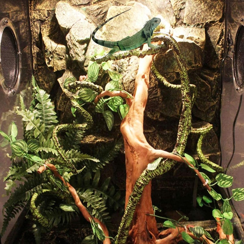 Kathson 3 PCS Reptile Vines Plants Flexible Bendable Jungle Climbing Vine Terrarium Plastic Plant Leaves Pet Tank Habitat Decor for Bearded Dragons Lizards Geckos Snakes Frogs and More Reptiles - Image 3